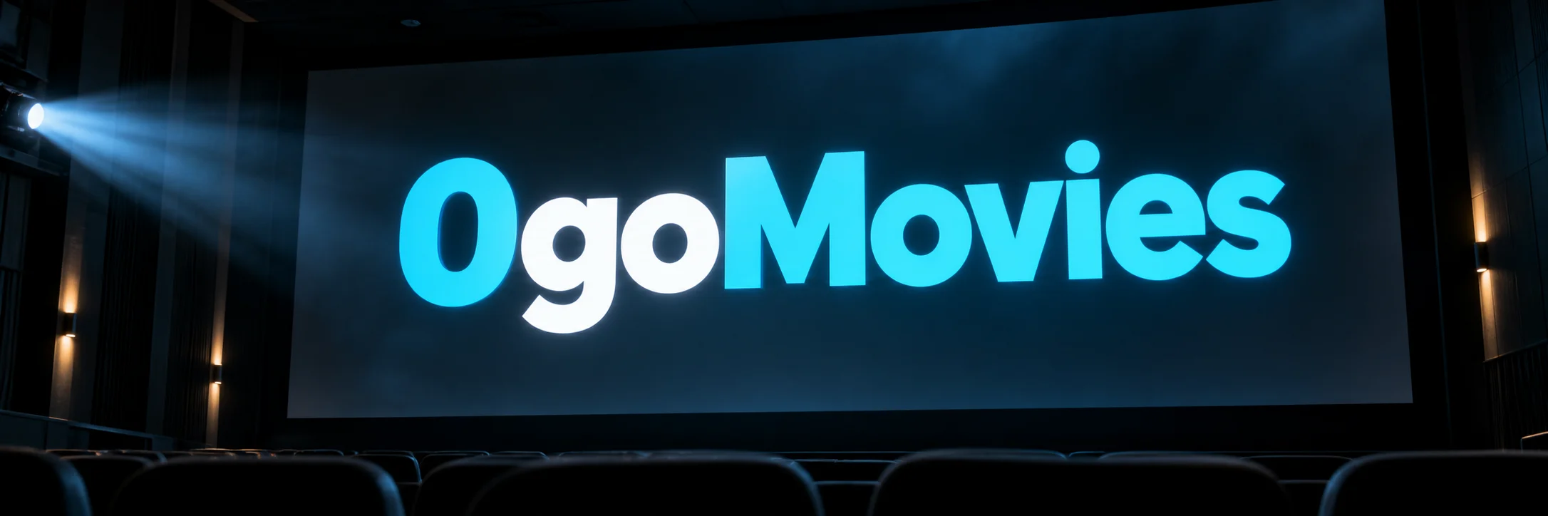 0goMovies blue and white wordmark on a cinema screen